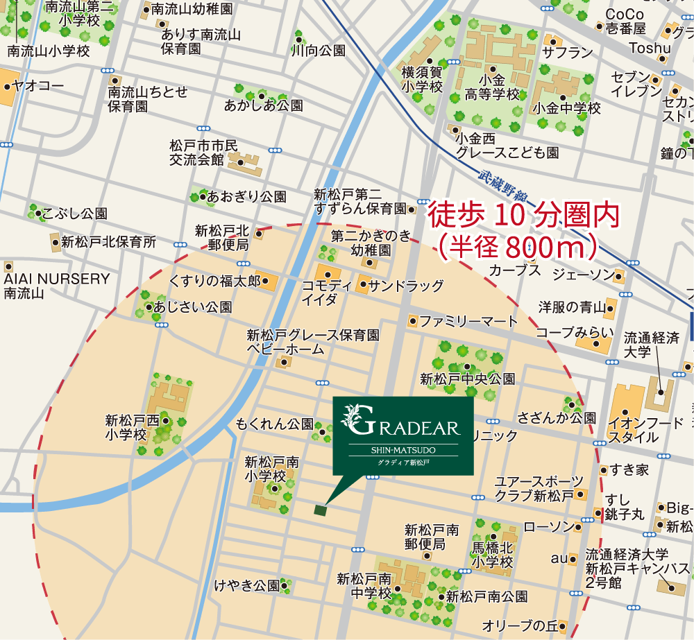 徒歩10分圏内の地図