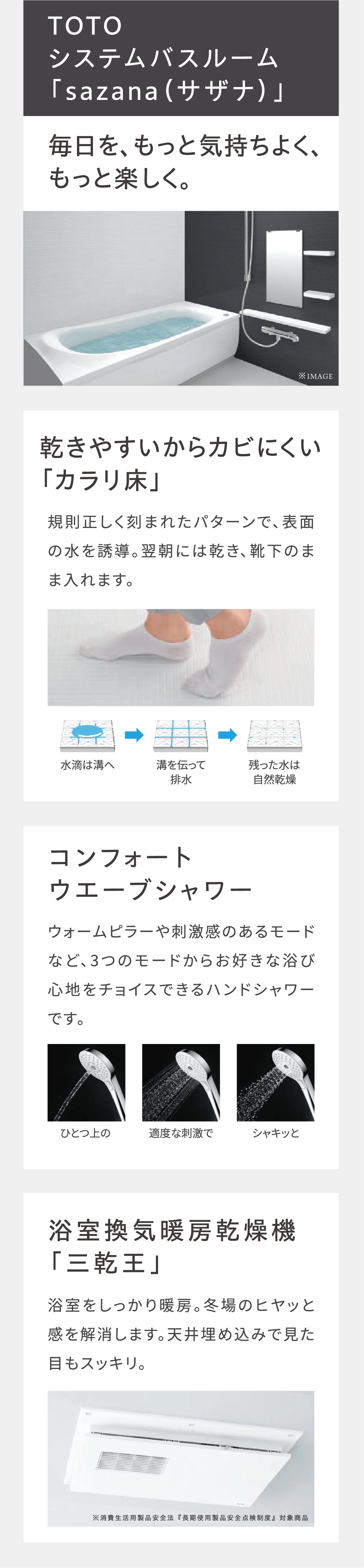 快適設備_TOTOシステムバスルーム「sazana（サザナ）」